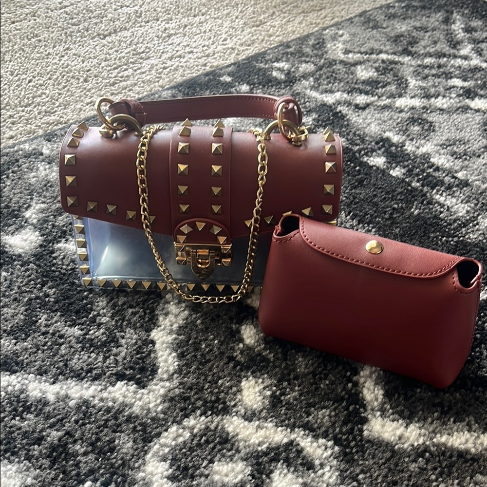 Studded Burgundy Handbag Set